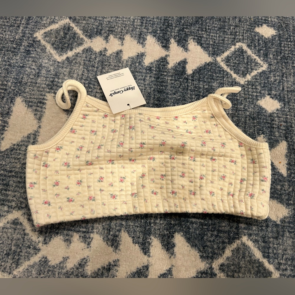 HAPPY CAMP3R FLORAL WAFFLE KNIT CROP TANK